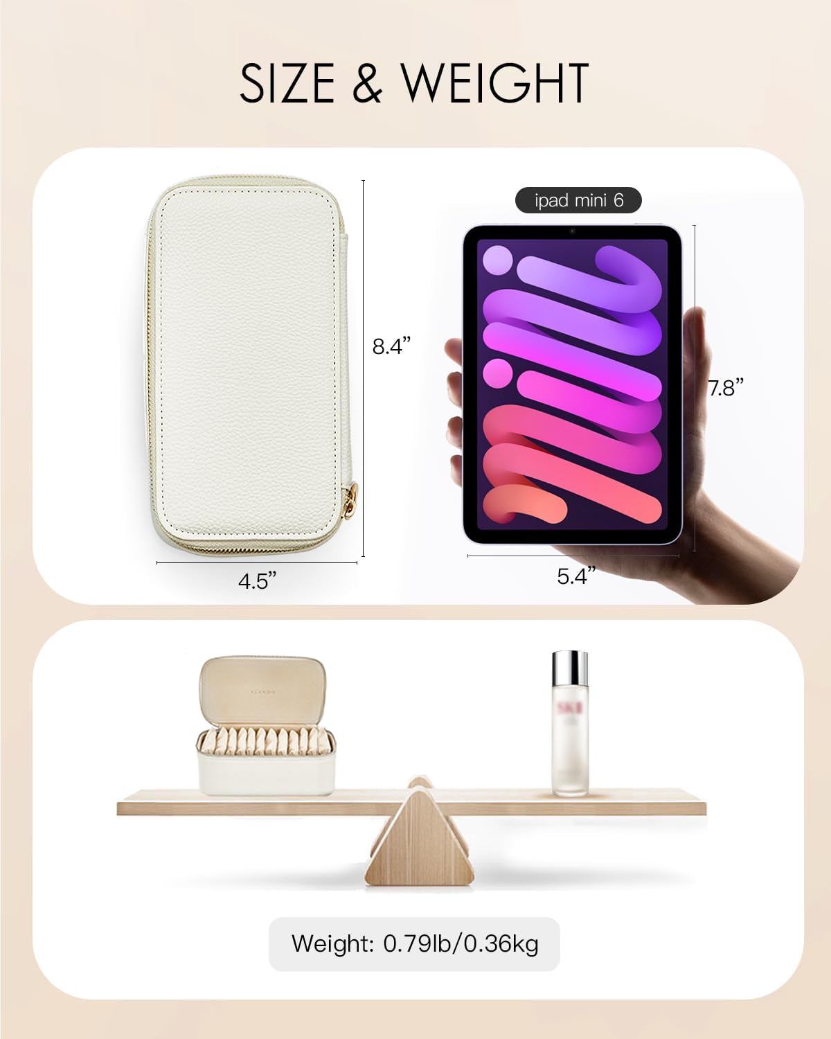 Vlando Jewelry Box with 12 Velvet Jewelry Pouch Jewelry Travel Organizer for Women Girl Jewelry Case Necklace Rings Earrings Bags Christmas Gifts Wedding Gifts Mothers Day Gifts (White)
