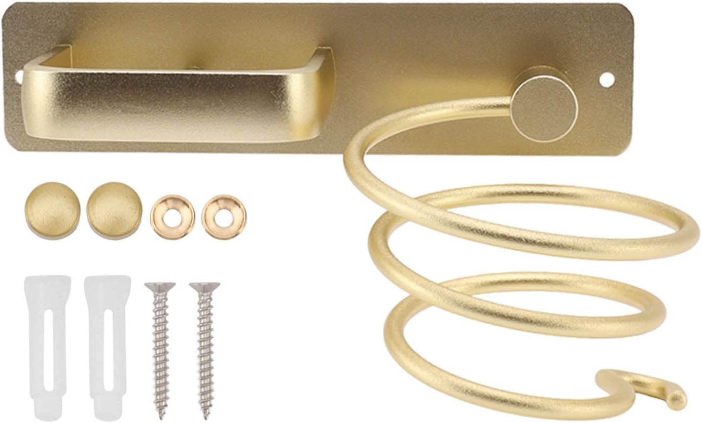 YUET Hair Dryer Holder Hairdryer Straightener Station Wall Mounted Spiral Shelf Bracket Stand Hanger Organizer Blow Storage with Cable Tidy Rack for Dressing Table Bathroom Professional Gold Brass