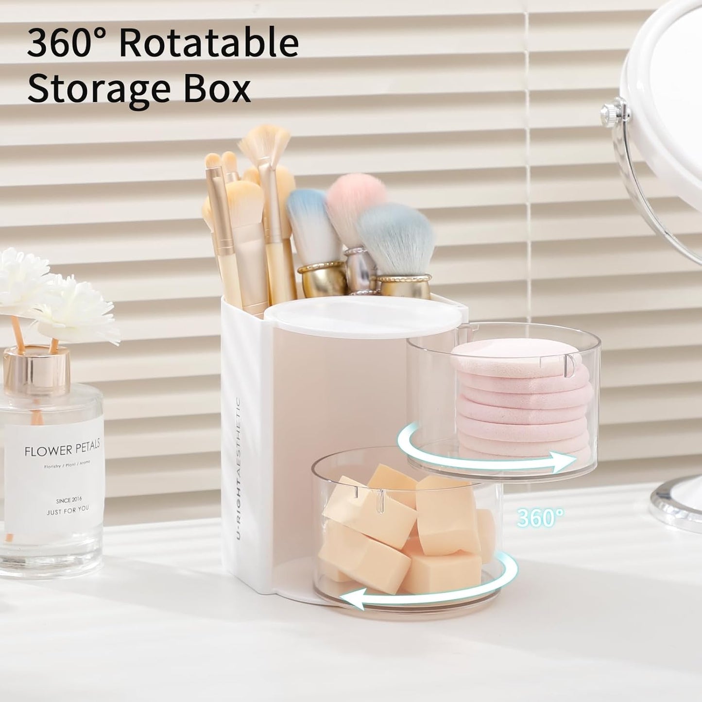 FABROK 2-Layer Clear Hair Accessories Organizer with Hair Brushes Holder, Rotatable Small Jewelry Box for Necklaces、Earring, Desktop Organizer Case for Makeup Brushes, Hair Accessories, Cotton Swab