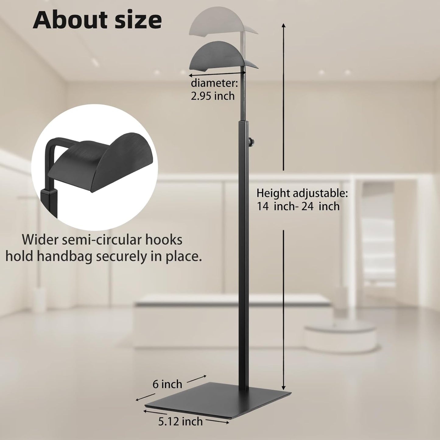 Purse Display Stands, 3 Pack Black Handbag Display Stand Stainless Steel Purse Display Rack Adjustable Height Bag Display Stand Holder Anti-fingerprint for Retail Boutiques Commercial Store