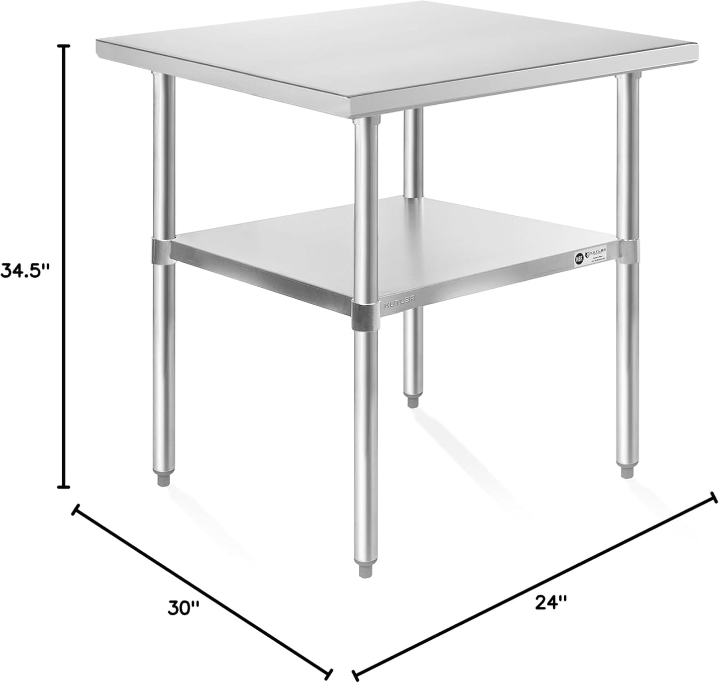 KUTLER Stainless Steel Table 24 x 30 Inches, NSF Heavy Duty Commercial Kitchen Prep and Work Table with Undershelf for Restaurant, Hotel, Home