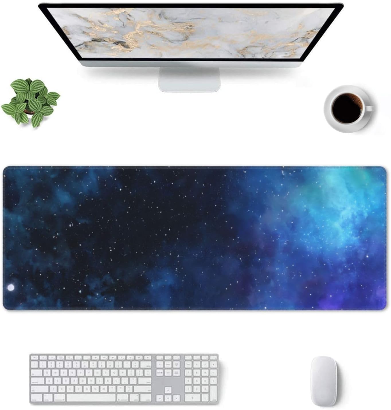 Gaming Mouse Pad, Large Non-Slip Rubber Base Mousepad, Keyboard Mouse Mat, Desk Pad with Stitched Edges, 31.5x11.8inch,Starry Sky