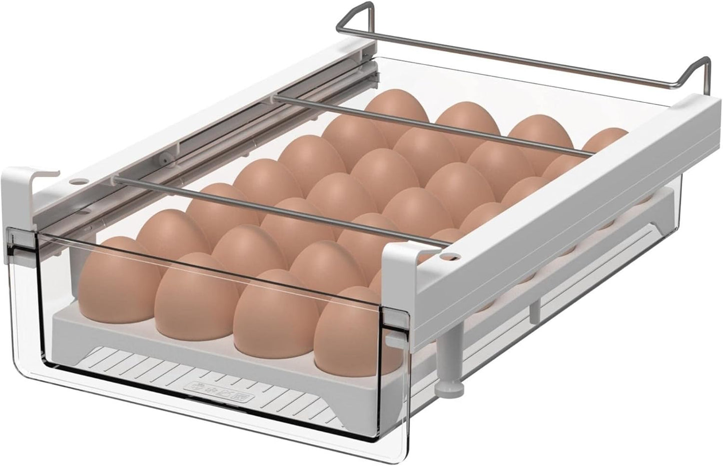 vacane Fridge 28 Egg Drawer Pull Out,Clear Egg Holder Tray for Refrigerator With Handle, Refrigerator Organizer Bins Heavy Duty-L With Egg Tray