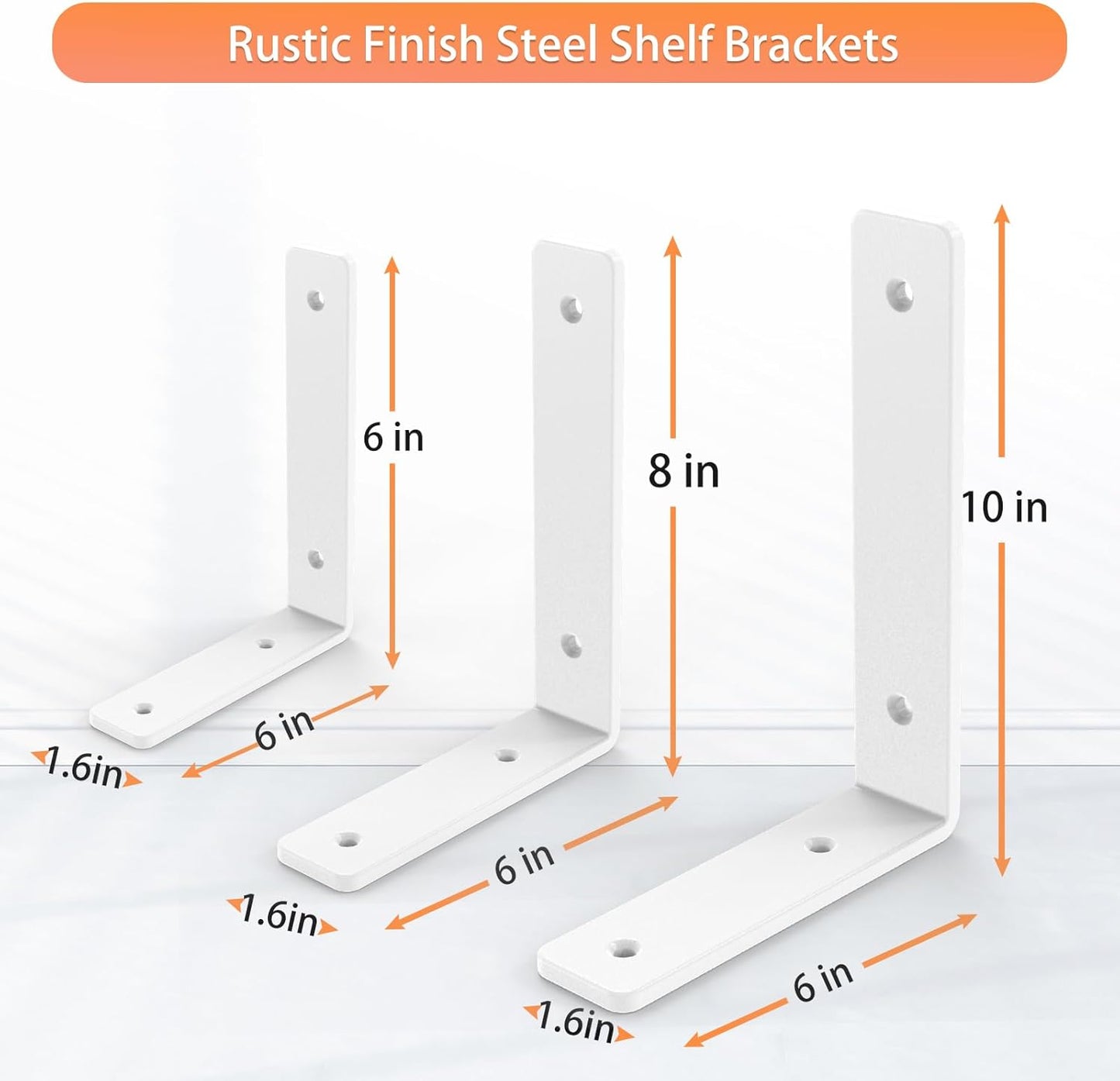 L Shelf Brackets 10 inch, White Heavy Duty Iron Shelf Brackets, Industrial Modern Floating Shelf Support for Wall Mount Shelves