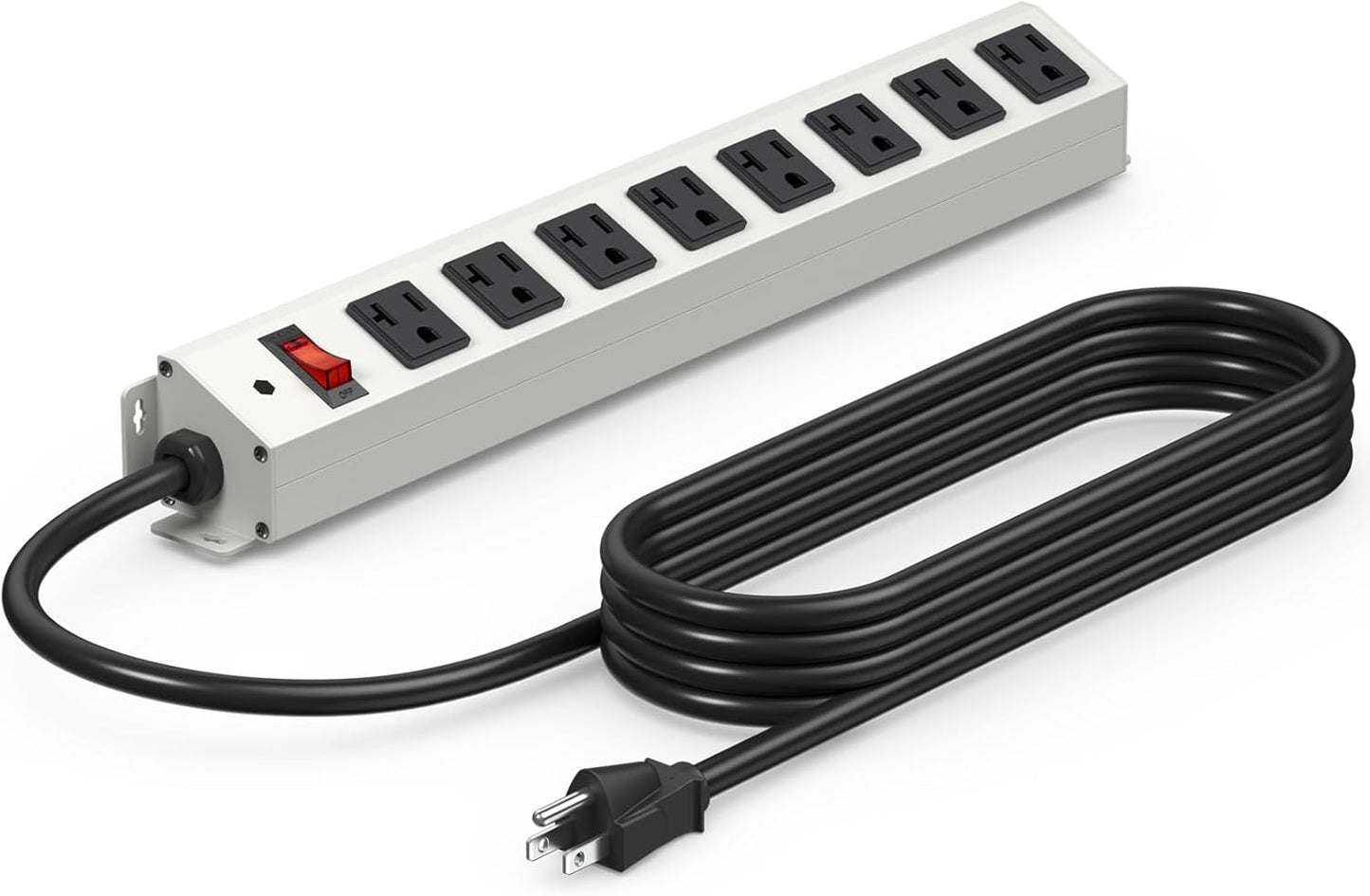 CCCEI Corner Mount Angle Power Strip, Under Cabinet Heavy Duty 8 Outlets Power Strip 20Amp, Metal Underneath Desk Plug Surge Protector, Wall Mountable, for Garage, Shop, Kitchen. 10FT Extension Cord.
