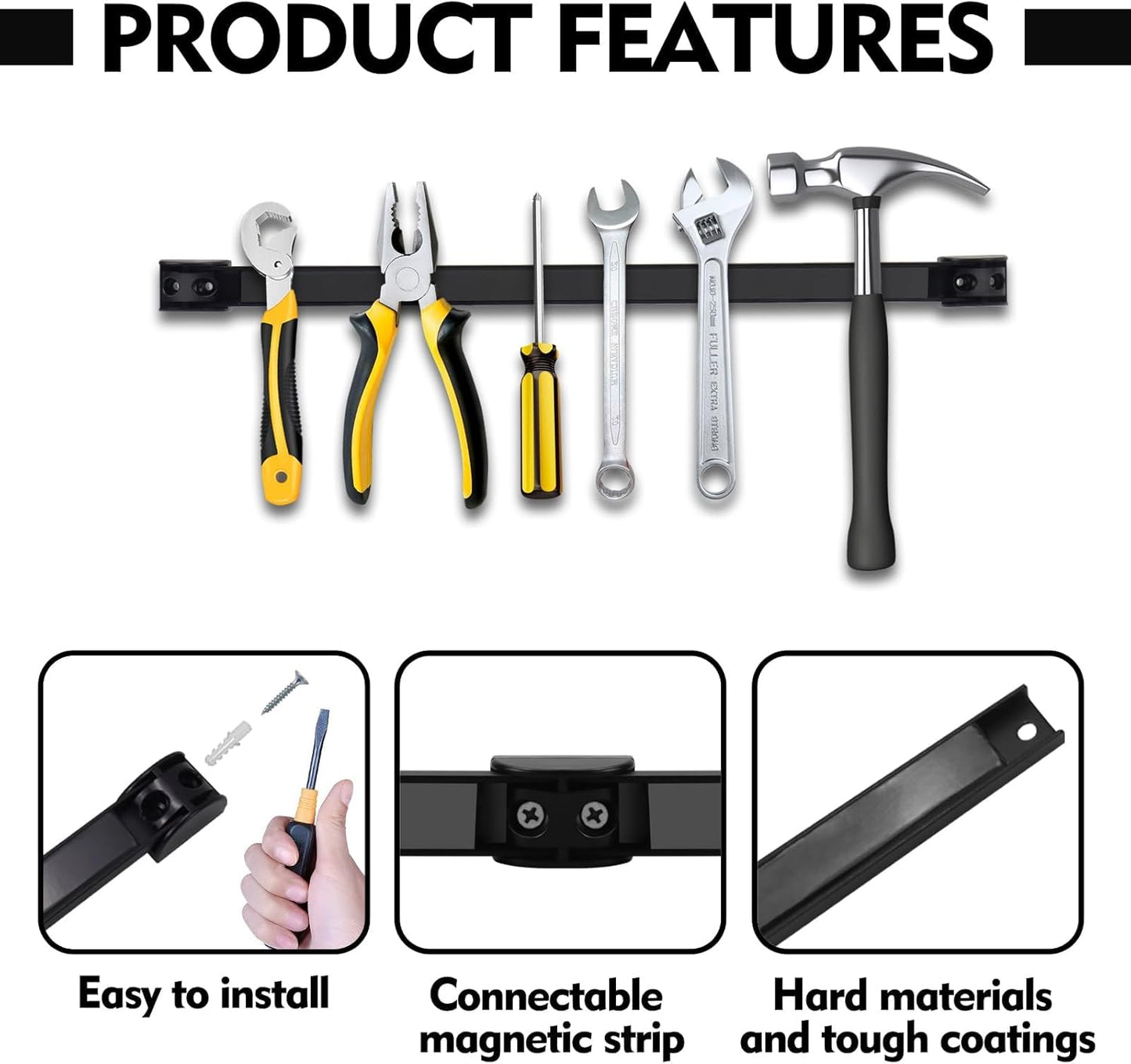 18" Magnetic Tool Holder, 10 Packs Magnetic Storage Strips Magnet Bar PVC Coated for Garage Tool Organizer Mounted Hanging Strip,Heavy Duty of Holder Easy to Install