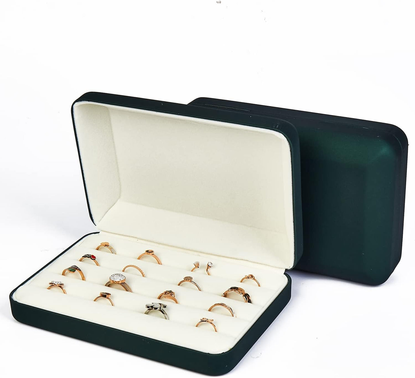 Jewelry Ring organizer Box, Portable Small Storage Display Case, Fashion Ring Tray Holder Showcase, Ring Boxes for Multiple Rings Fits for Travel or Home Organizers (green)
