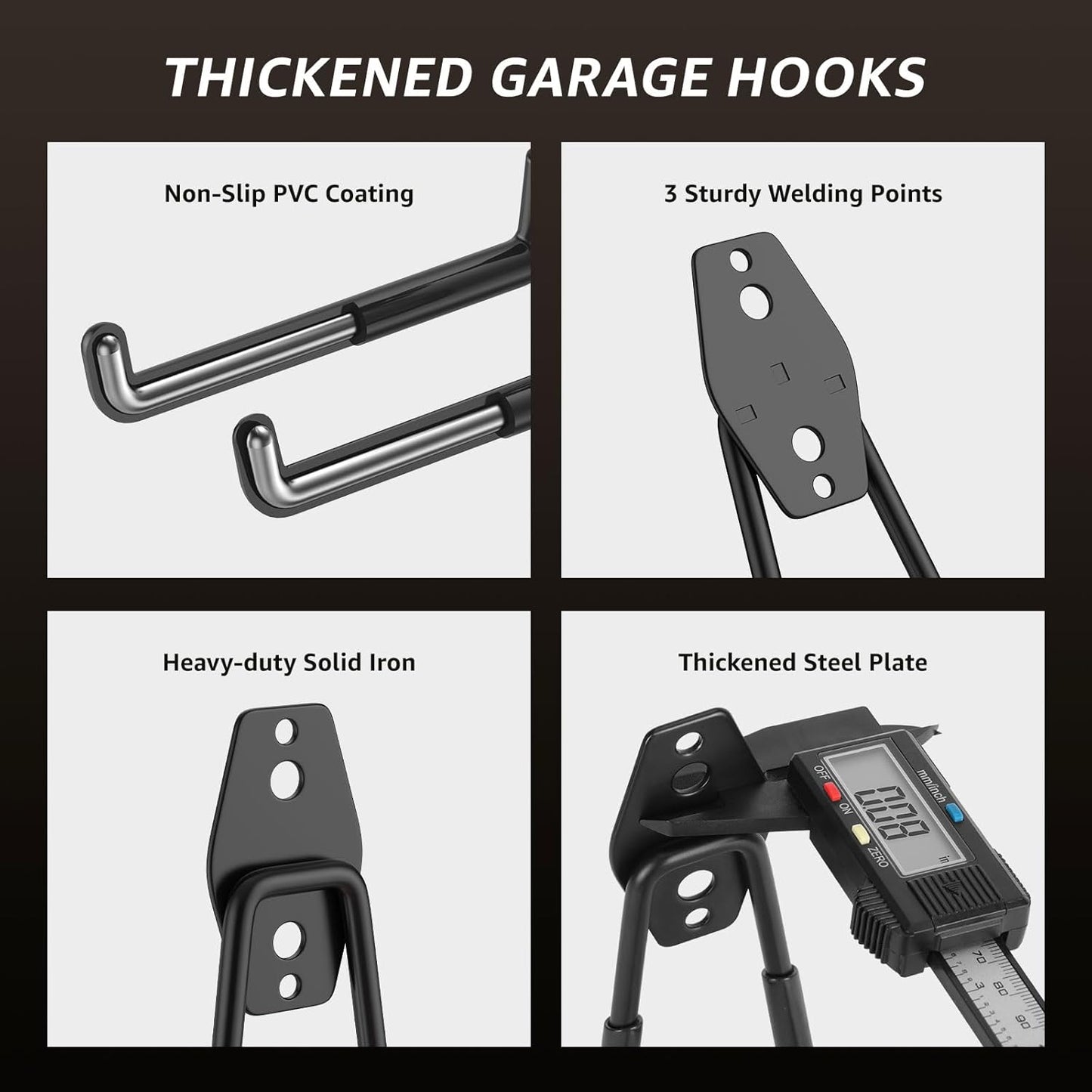 30 Pack Utility Steel Heavy Duty Wall Mount Garage Hooks,with Anti-Slip Coating,for Hanging Bikes,Ladder,Ropes,Bulk Items,Power,Yard and Garden Tools