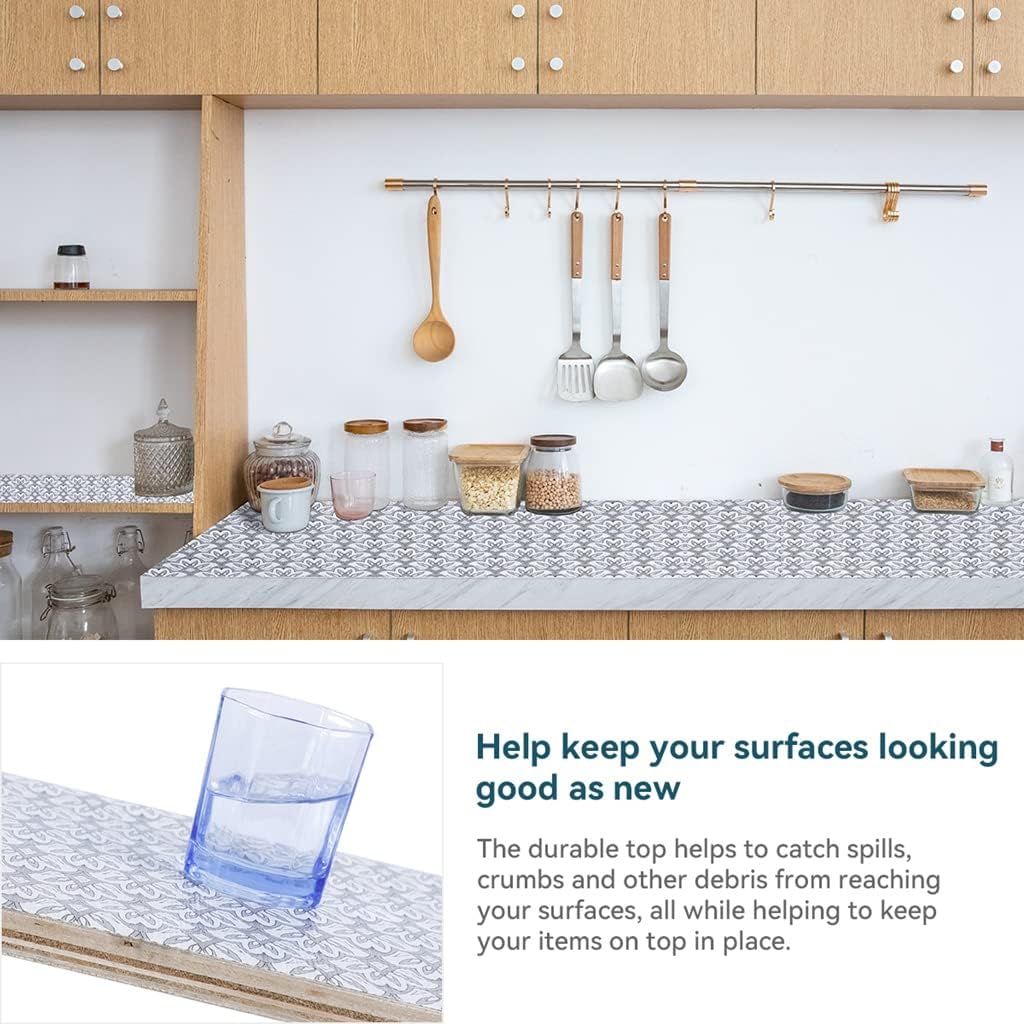 12inx50FT Shelf Liner Non Slip 12 inch Wide, Non Adhesive Drawer Liner, Waterproof Pantry Liner, Cabinet Lining Shelf Liners for Kitchen Cabinets Easy to Trim Wire Shelf Liner