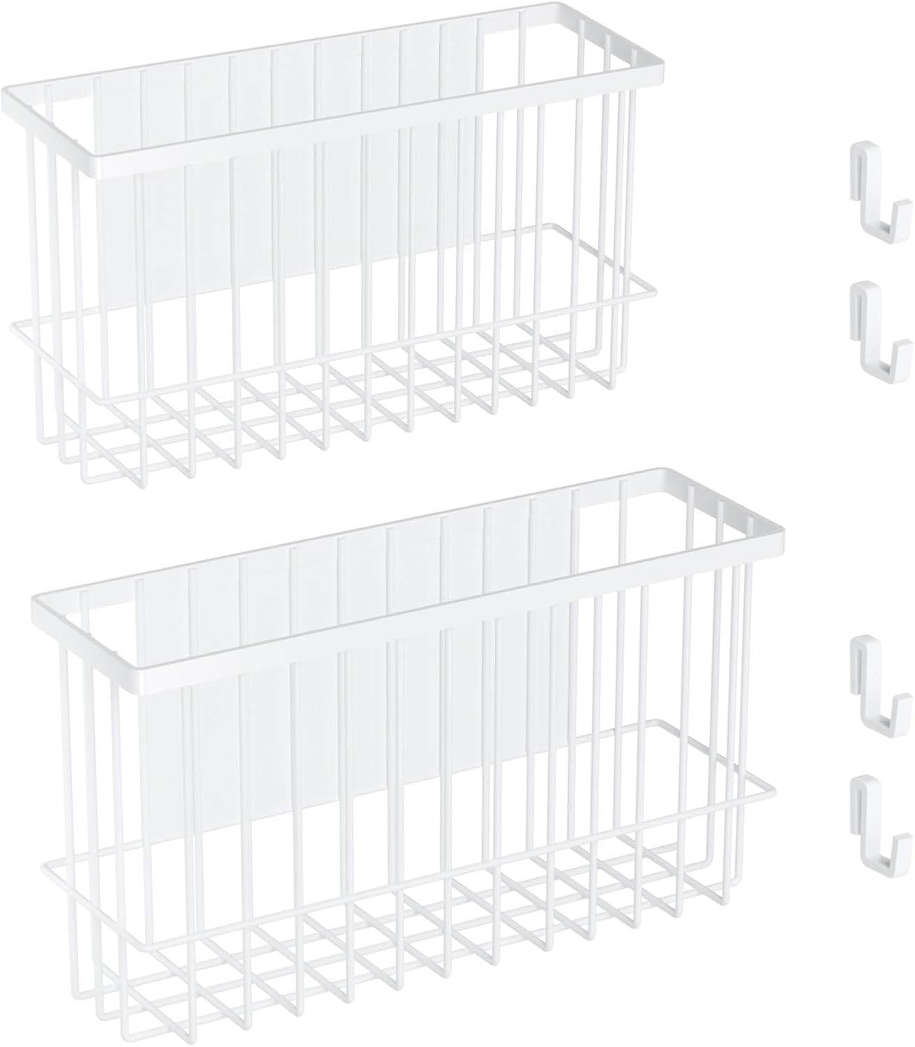 Magnetic Metal Basket Organizers, 2 Pack Large & Small, White, Strong Magnet Hanging Wire Storage Basket, Refrigerator/Whiteboard Classroom/Locker