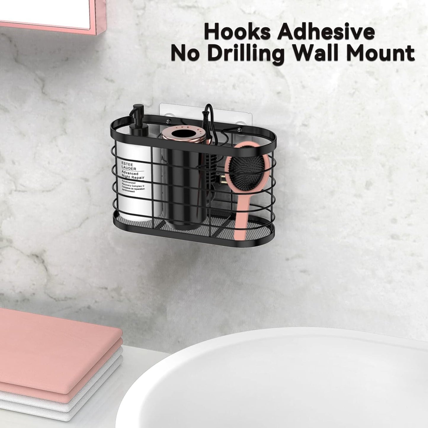 3 in 1 Hair Tool Organizer - Adjustable Height Wall Mounted/Cabinet Door Bathroom Organizer, Under Sink for Hair Dryer, Flat Irons, Curling Wands, Straighteners