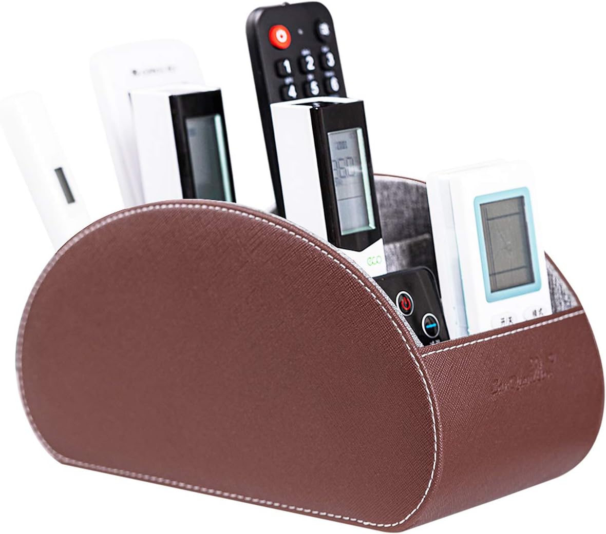 BONNY DODO Remote Control Holders Organizer Box with 5 Compartment PU Leather Multi-functional Office Desk Storage Caddy Store (Brown)