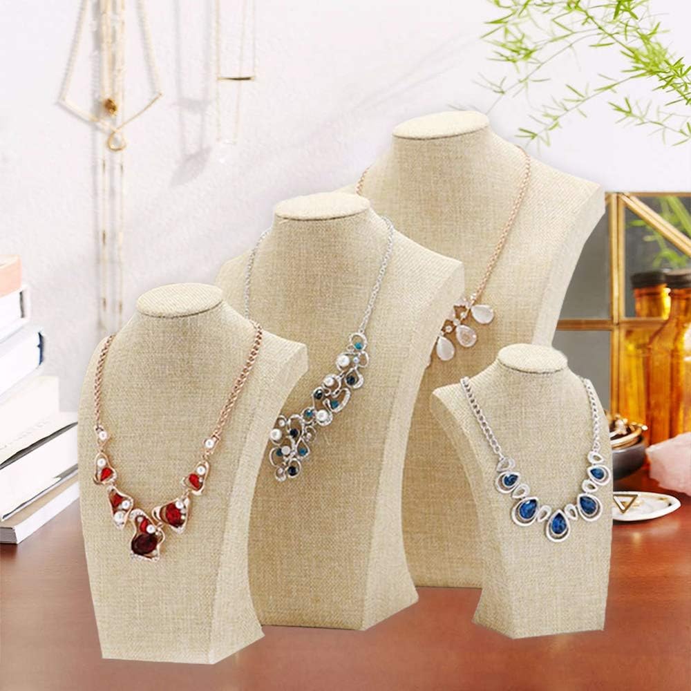 Beige Linen Necklace Display Bust - 15.7" Jewelry Holder for Necklaces, Bracelets, Figure Display Stand (40x23cm)