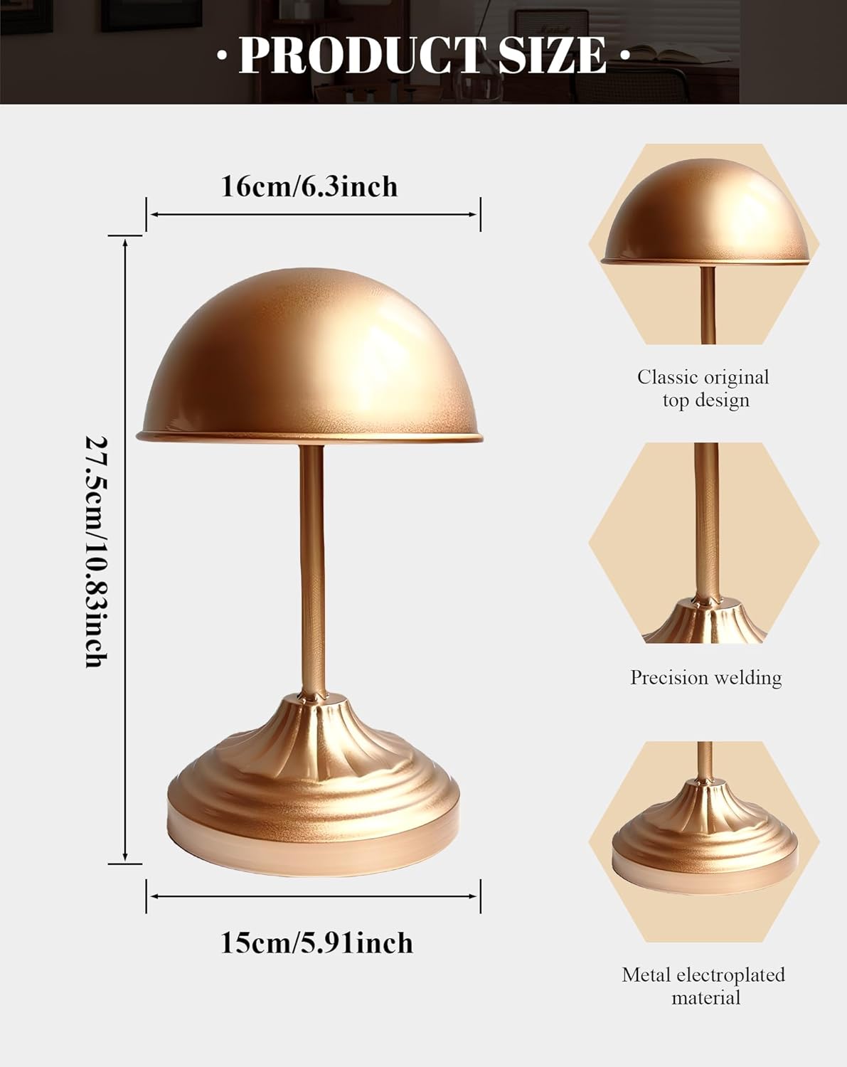 CHADWICK Freestanding Metal Hat Stand - Vintage Dome Style for Displaying Hats, Helmets, and Wigs - Elegant Golden Color