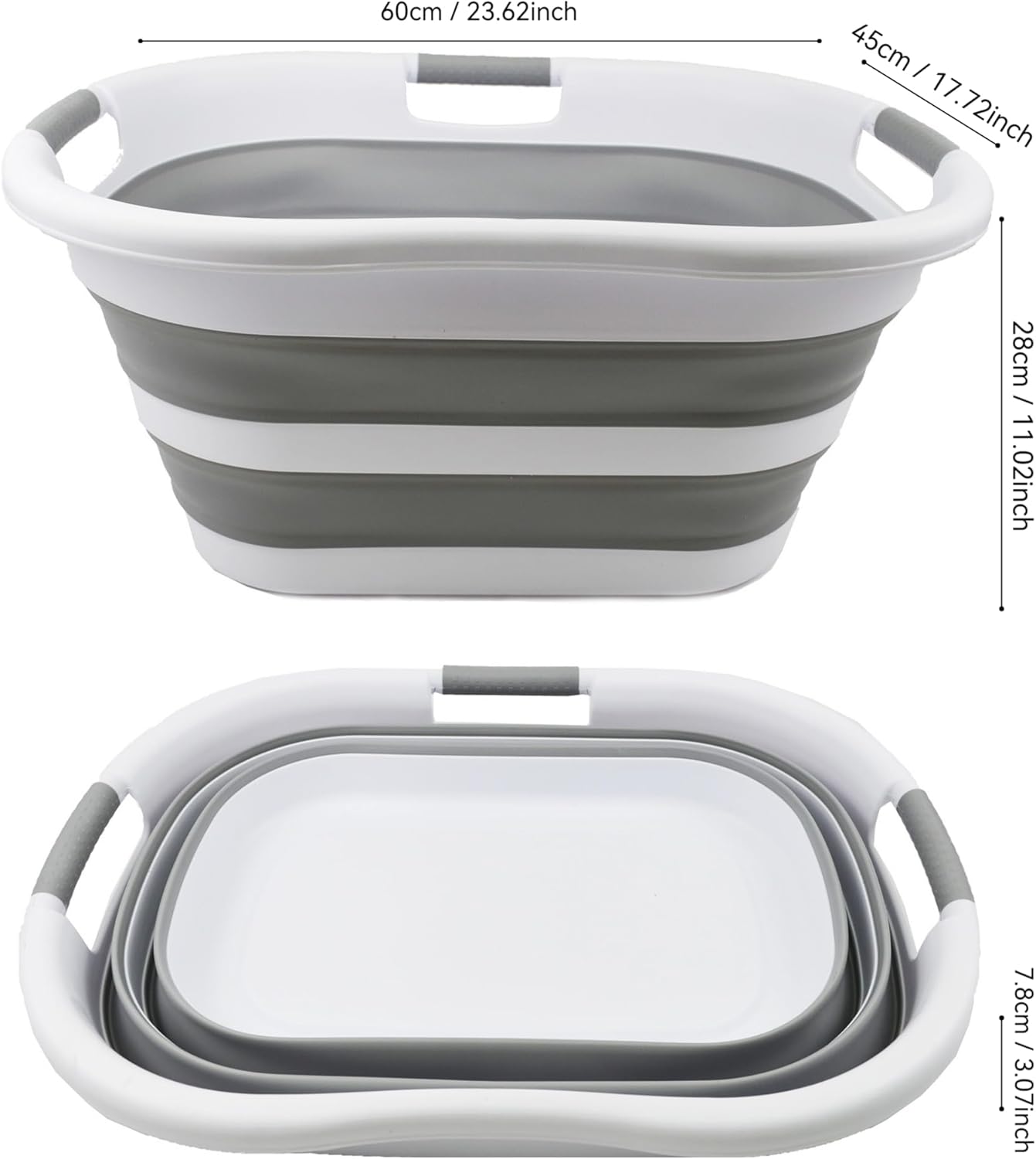 SAMMART 40L (10.5 gallons) Collapsible Plastic Laundry Washing Tub - Foldable Pop Up Laundry Basket/Hamper - Portable Washing Tub - Pop Up Saving (White/Grey)