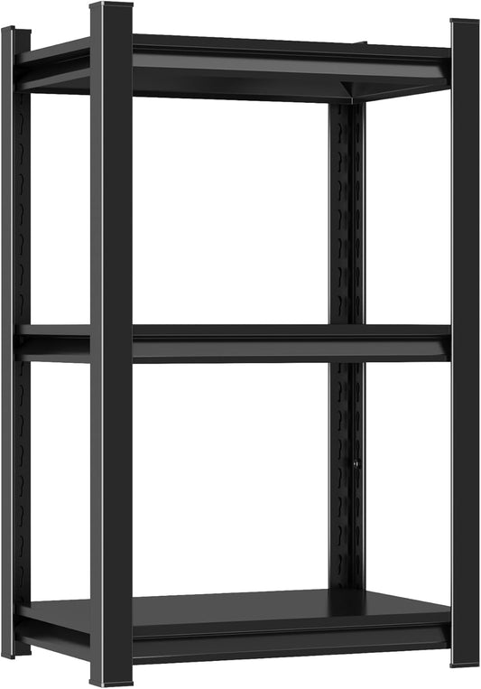 32'' Storage Shelves, 3Tier Garage Metal Shelving Unit, Adjustable, Double-Layer Column with Reinforced Ribs, Heavy-Duty, Capable of Bearing 1800 lbs, Suitable for Garage, Warehouse, Kitchen Storage