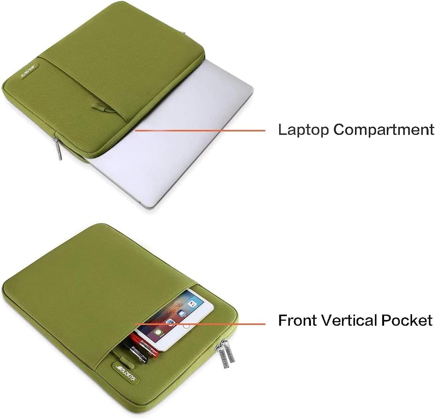 MOSISO Laptop Case 16 inch, 15-15.6 inch Laptop Sleeve Compatible with MacBook Pro 16 M4 M3 M2 M1, HP Acer Dell Lenovo ASUS Notebook, Polyester Vertical Computer Sleeve Bag with Pocket, Chartreuse