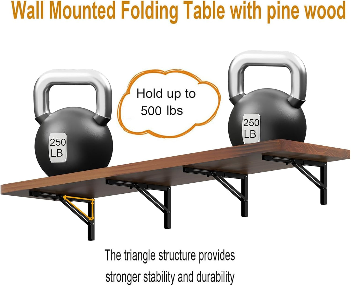 IAE Floating Wall Mounted Folding Table Desk with Pine Wood,72" x 22" Foldable Workbench,Fold Down Wall Mounted Foldable Desk with Shelf Brackets,Laundry Folding Table for Home,Dining,Kitchen,Teak