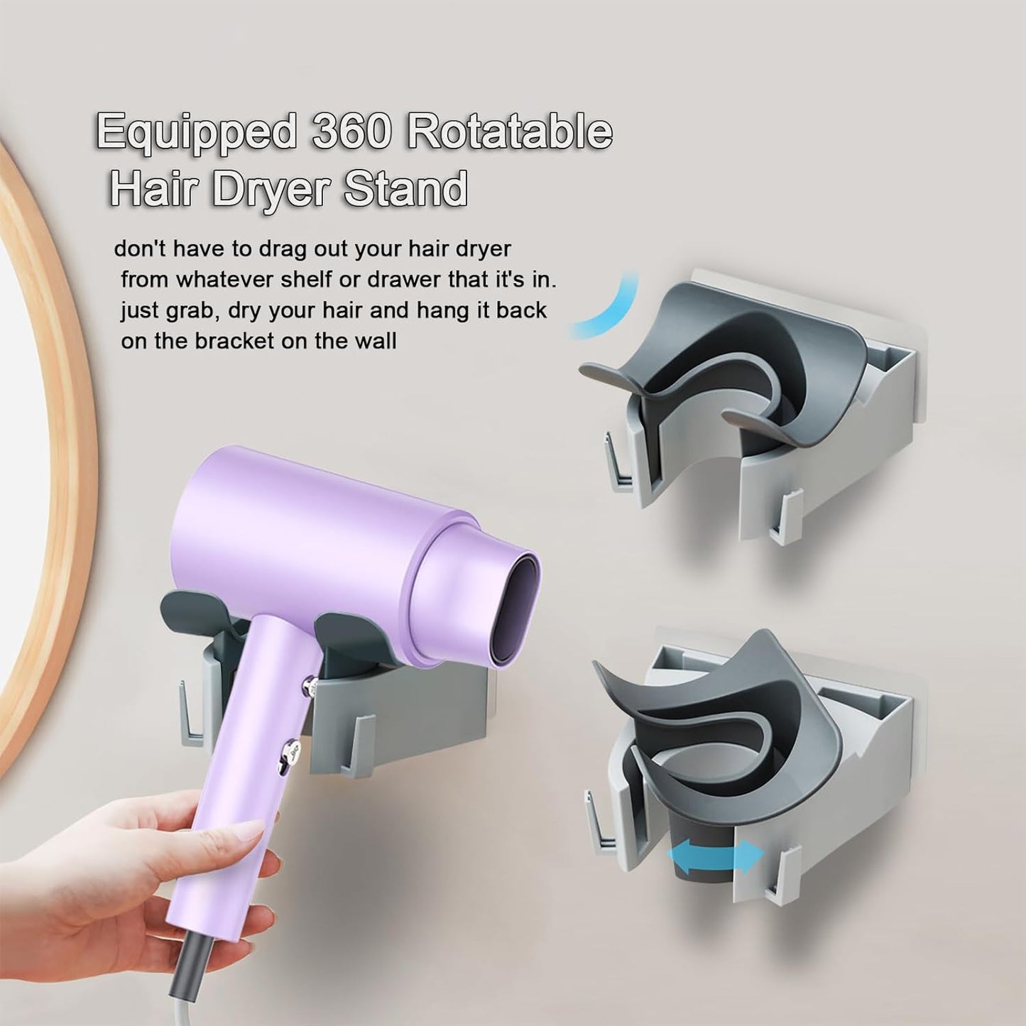 Salon Styling Hair Dryer with Wall Holder【Blue Light Negative Ions】 Fast Drying，High Power HairDryer for Home & Travel【Equipped 360 Rotatable Blow Dryer Stand 】 110V Matte Texture - Graphite Ash