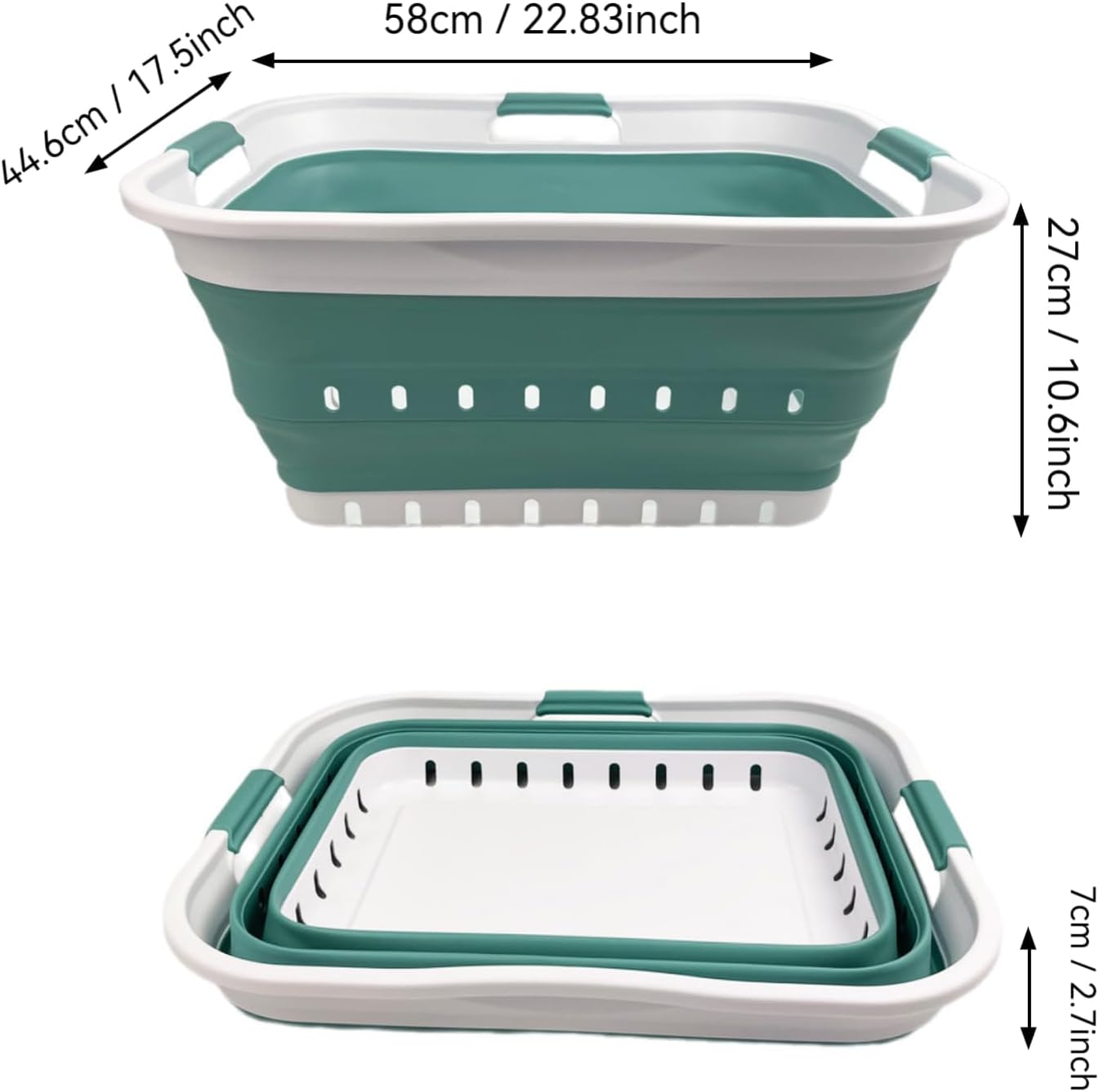 SAMMART 42L (11 gallon) Collapsible Plastic Laundry Basket - Foldable Pop Up Storage Container/Organizer - Space Saving Hamper/Basket (1, White/Celadon Green)