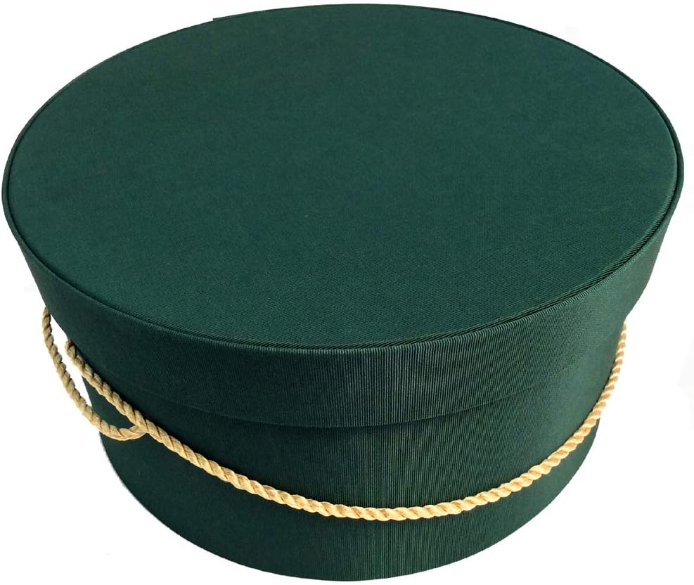 Sarah's Hat Boxes Classic Dark Green Hat Box – 8.75" x 4.5" (Dia. x Ht.) Handmade in USA – Odorless Non-Toxic Adhesive, Cording Handle – Premium Storage for Hats & Accessories