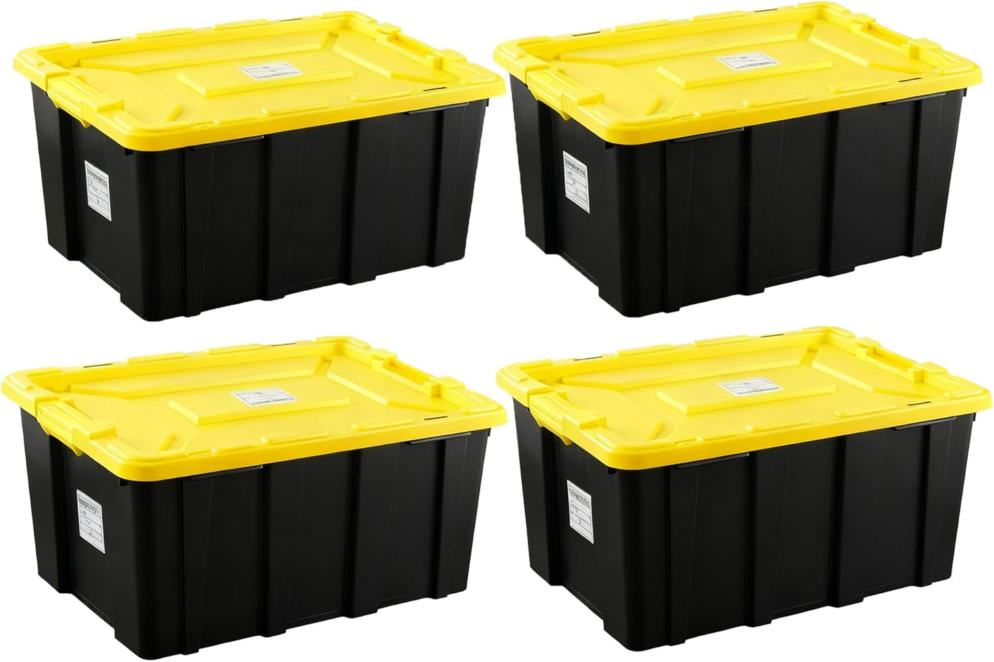4-Pack Industrial Tote, Plastic Storage Container Bins with Lids, 27 Gallon - Heavy-Duty Organizing Containers for Home, Warehouse, and Transport