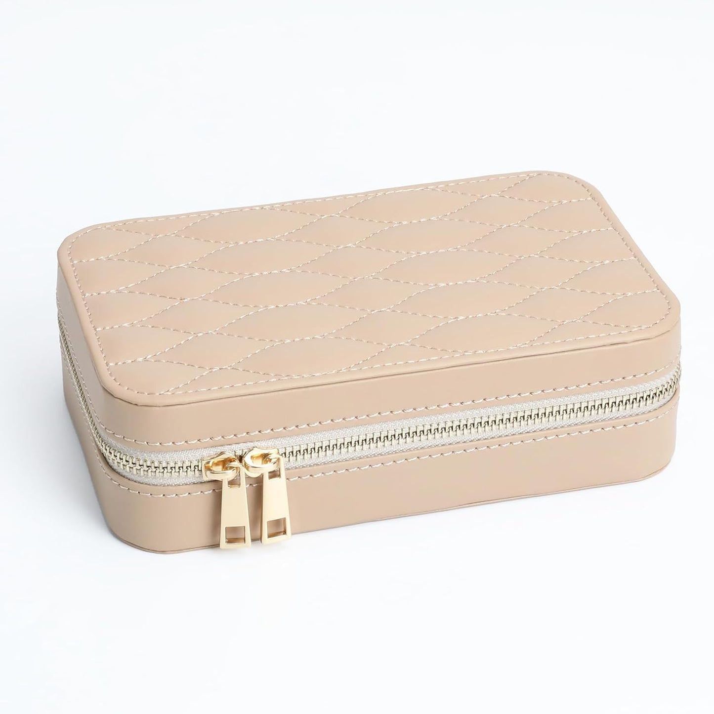 Leather Jewelry Box Women's Travel Jewelry Organizer with Zippered Design Tangle-Free Storage for Necklaces, Earrings, and Bracelets, Luxury Gift Box Apricot