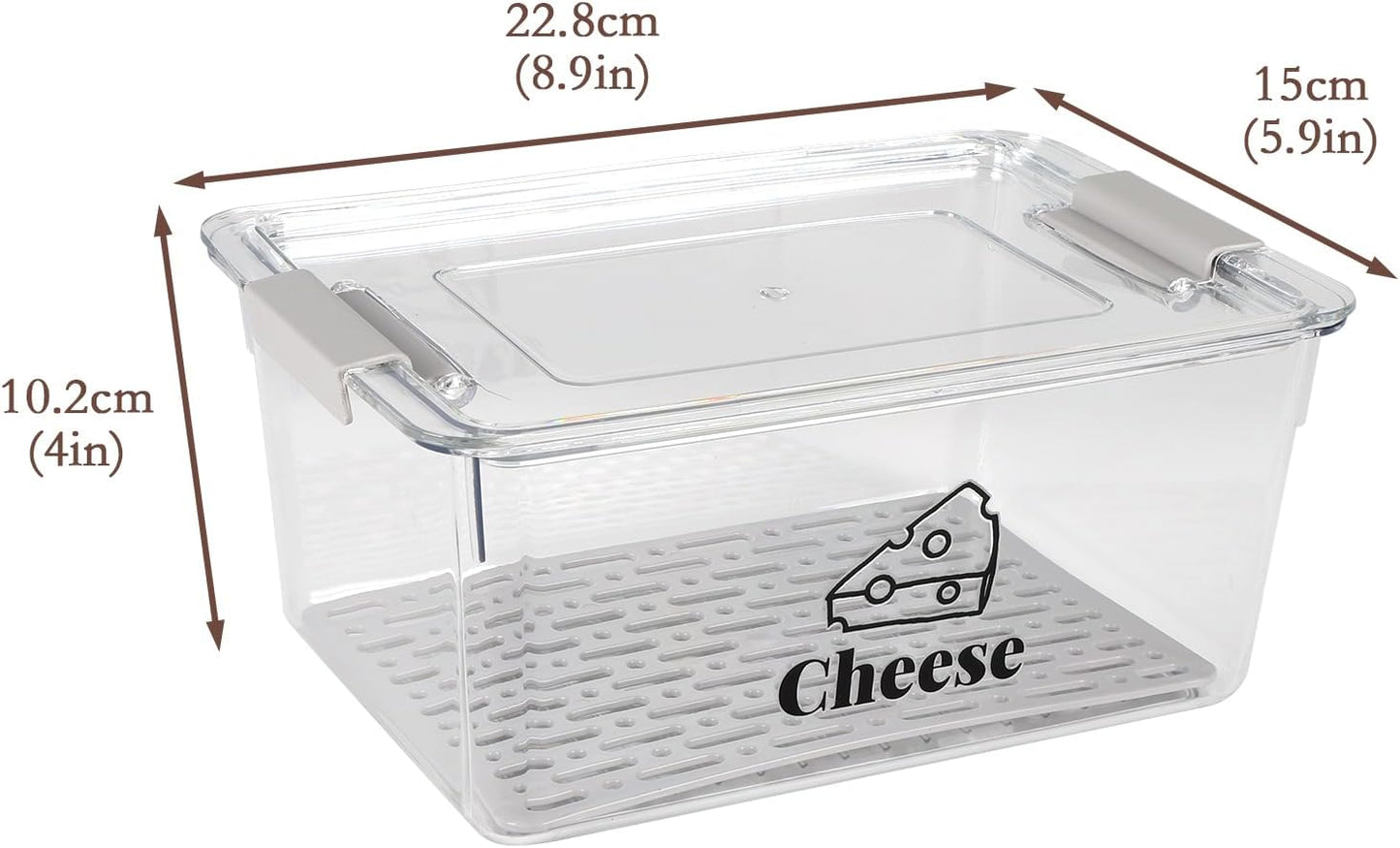 Cheese Container Airtight with Draining Basket Cream Cheese Sliced Cheeses Box with Lid Saver for Fridge Cheeses Keeper Cream Block Shredded Storage Box Saver (Clear)