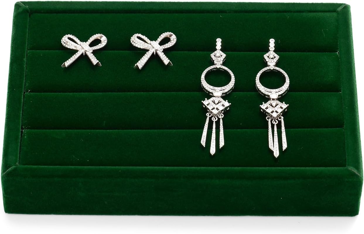 Oirlv 3 Slots Velvet Small Ring Organizer Earrings Trays Showcase Display Storage Insert Holder for Jewelry Box, Drawer, Dresser(Green,M)
