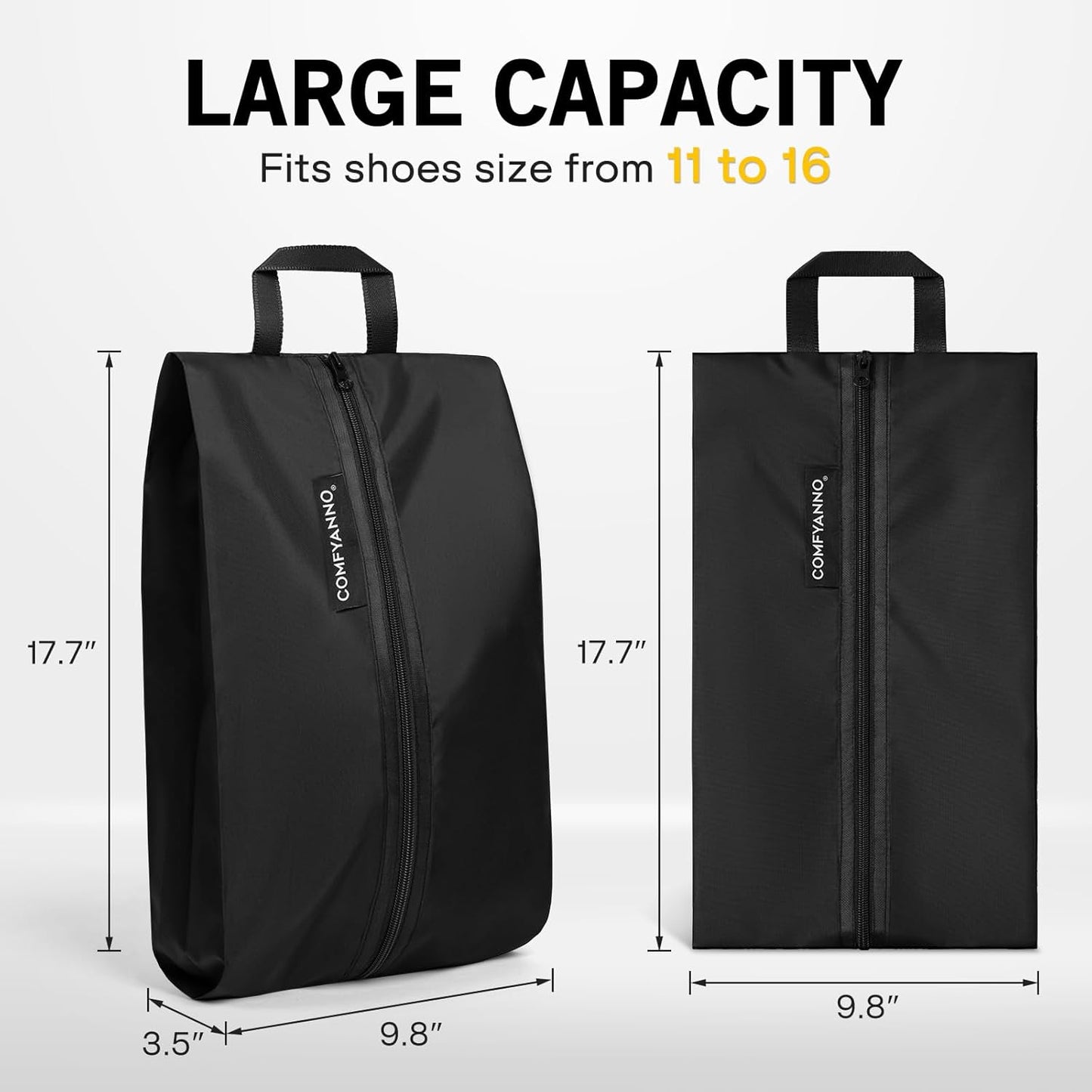 Comfyanno Travel Shoe Bag, Shoe Storage Bag for Packing in Suitcase, Resist Odor & Dust, Portable Sneaker Bag with Zipper, Travel Essentials, 17.7x9.8 in - Black