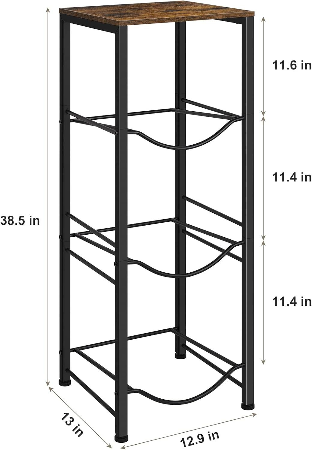 5 Gallon Water Jug Holder 3-Tiers Water Dispenser Stand Rack, Water Bottle Organizer with Storage Shelves for Kitchen Living Room Office, Rustic Brown