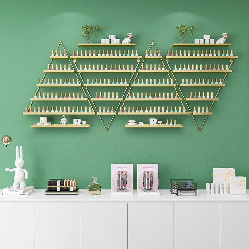 Wall Mounted Shelf Nail Polish Bottle Display Rack, Triangular Essential Oil Perfume Storage Rack, Multifunctional Hanging Salon/Beauty/Nail Shop Organizer Perfume Holder(Size:8,Color:Gold)