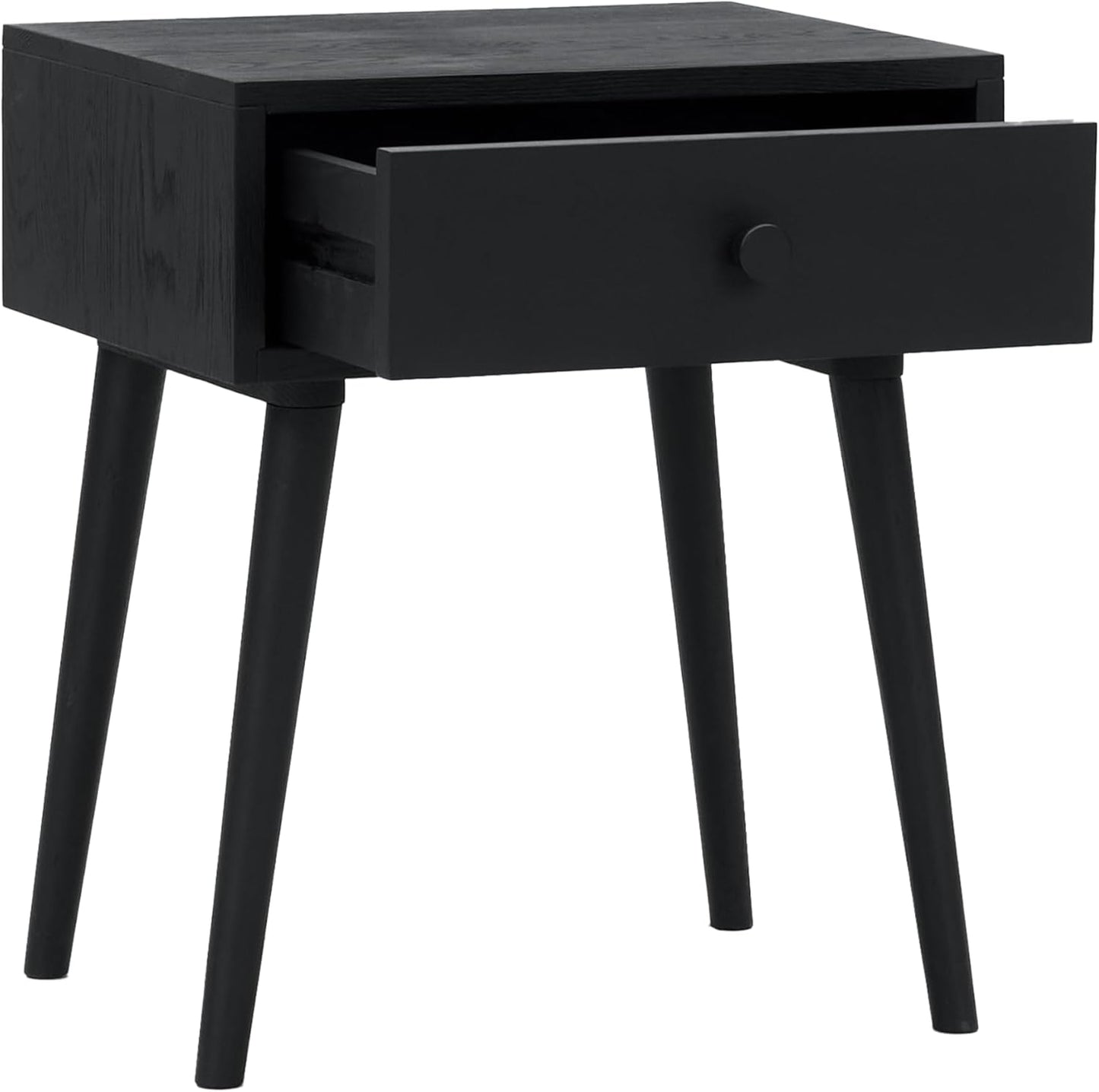 NTC Solid Oak Lux Nightstand with Drawer, Mid Century Modern Side Table Bedroom, Bedside Furniture, Night Stand, End Table, Easy Assembly - Burnt Black