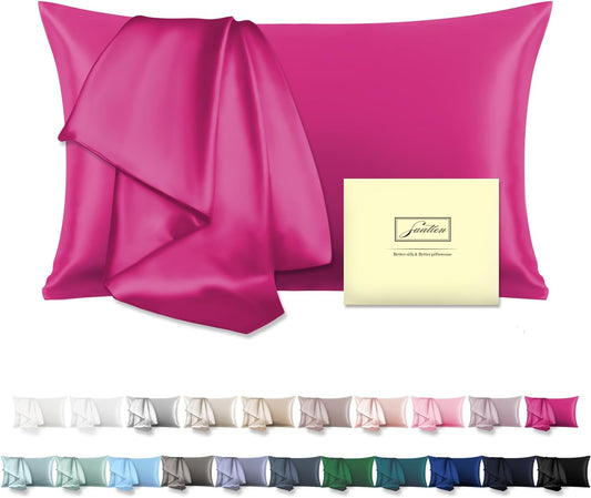 Mulberry Silk Pillow Cases Standard Size Silk Pillowcase with Zipper Soft Breathable Smooth Cooling Satin Silk Pillow Covers for Sleeping for Hair and Skin (Hot Pink,20"X 26",1Pcs)