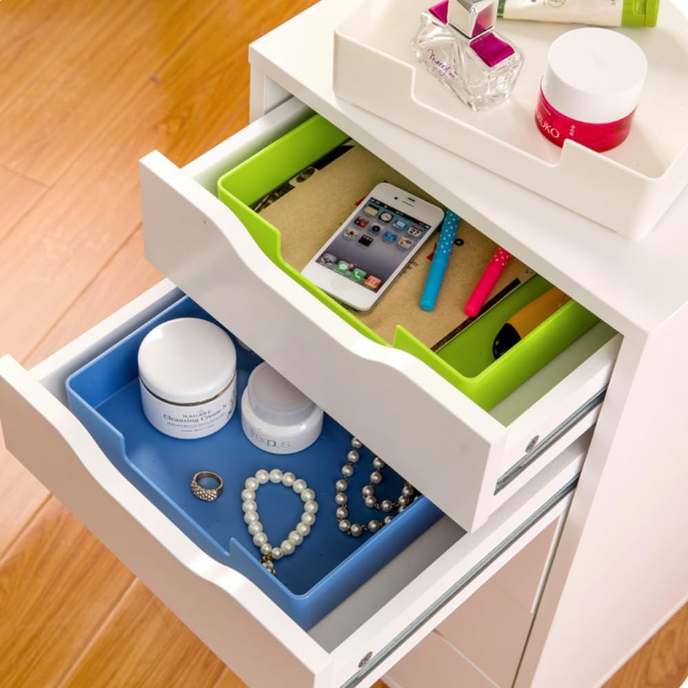 Letter-Size Tray, 2PCS A4 Plastic Stackable Paper Tray, Desk Drawer Organizer for Office, School, Home Storage, and Storage Containers for Christmas Ornaments, Gift Wrap, and Crafts (2x Blue)