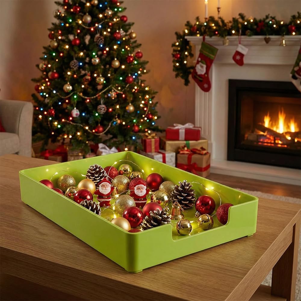 Letter-Size Tray, Desk Drawer Organizer, A4 Plastic Paper Tray for Office, School, Home Storage, and Storage Containers for Christmas Ornaments, Gift Wrap, and Crafts (Green)