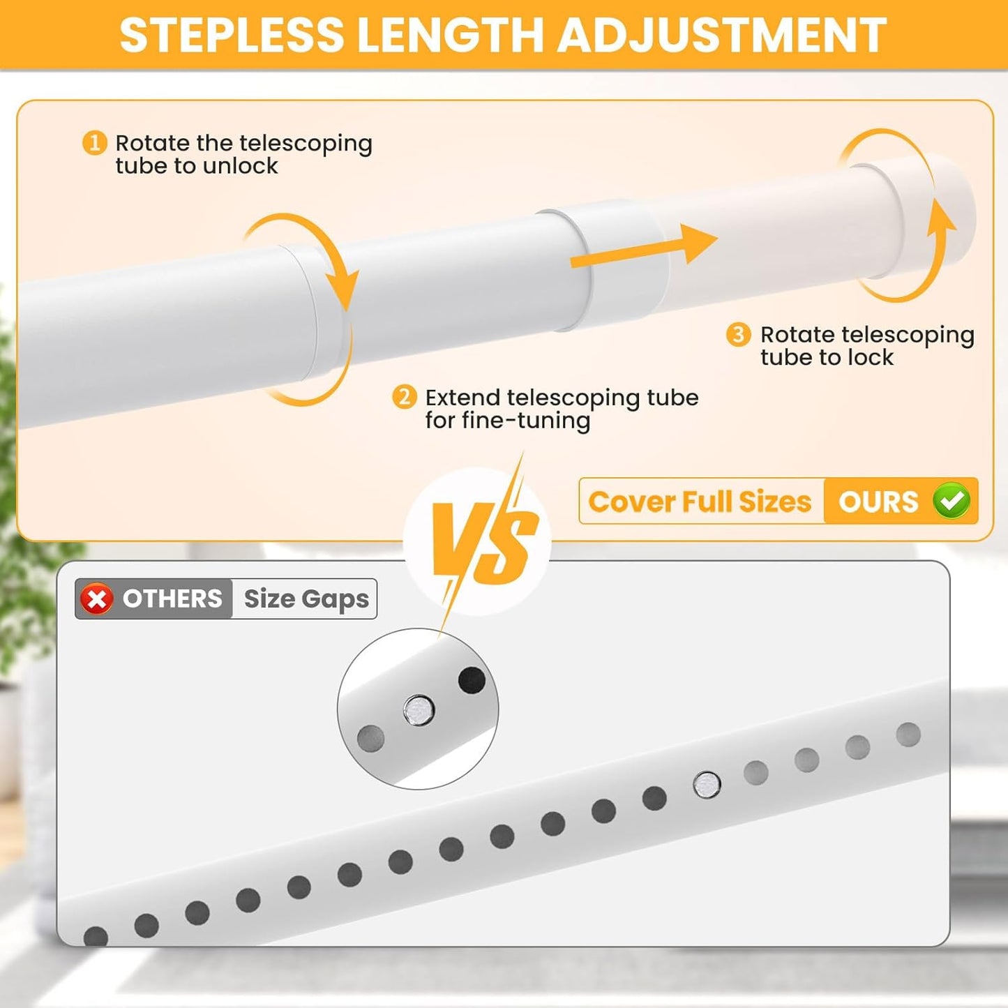 Closet Rods for Hanging Clothes, 17-39 Inch No-Cut Stepless Adjustable Closet Rod, 1.3 Inch Heavy Duty Metal Closet Hanging Rod with Brackets, White Closet Bar for Closet, Laundry Room, RV, Wardrobes