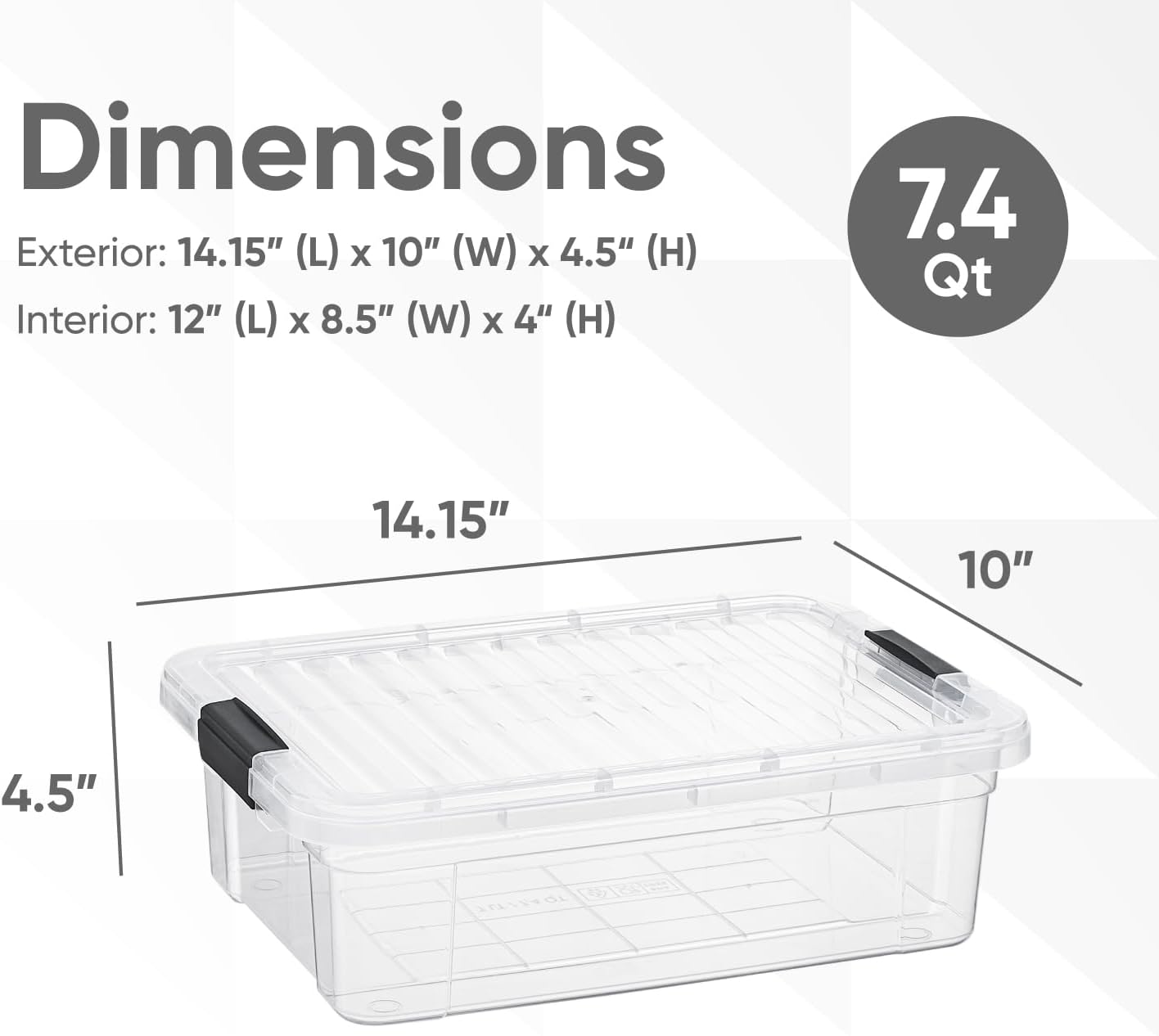 Superio Storage Bins with Lids- 8 Pack, 7.4 Qt Clear Boxes for Organizing, Stackable Plastic Containers- BPA Free, Non-Toxic, Odor Free, Organizer for Home, Office, Dorm