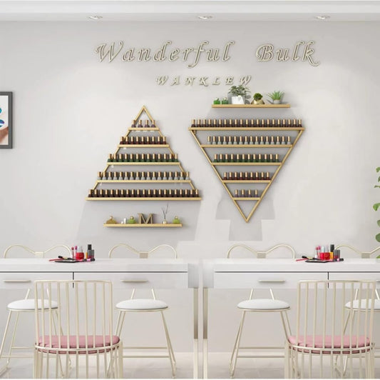 Wall Mounted Shelf Nail Polish Bottle Display Rack, Triangular Essential Oil Perfume Storage Rack, Multifunctional Hanging Salon/Beauty/Nail Shop Organizer Perfume Holder(Size:4,Color:Gold)