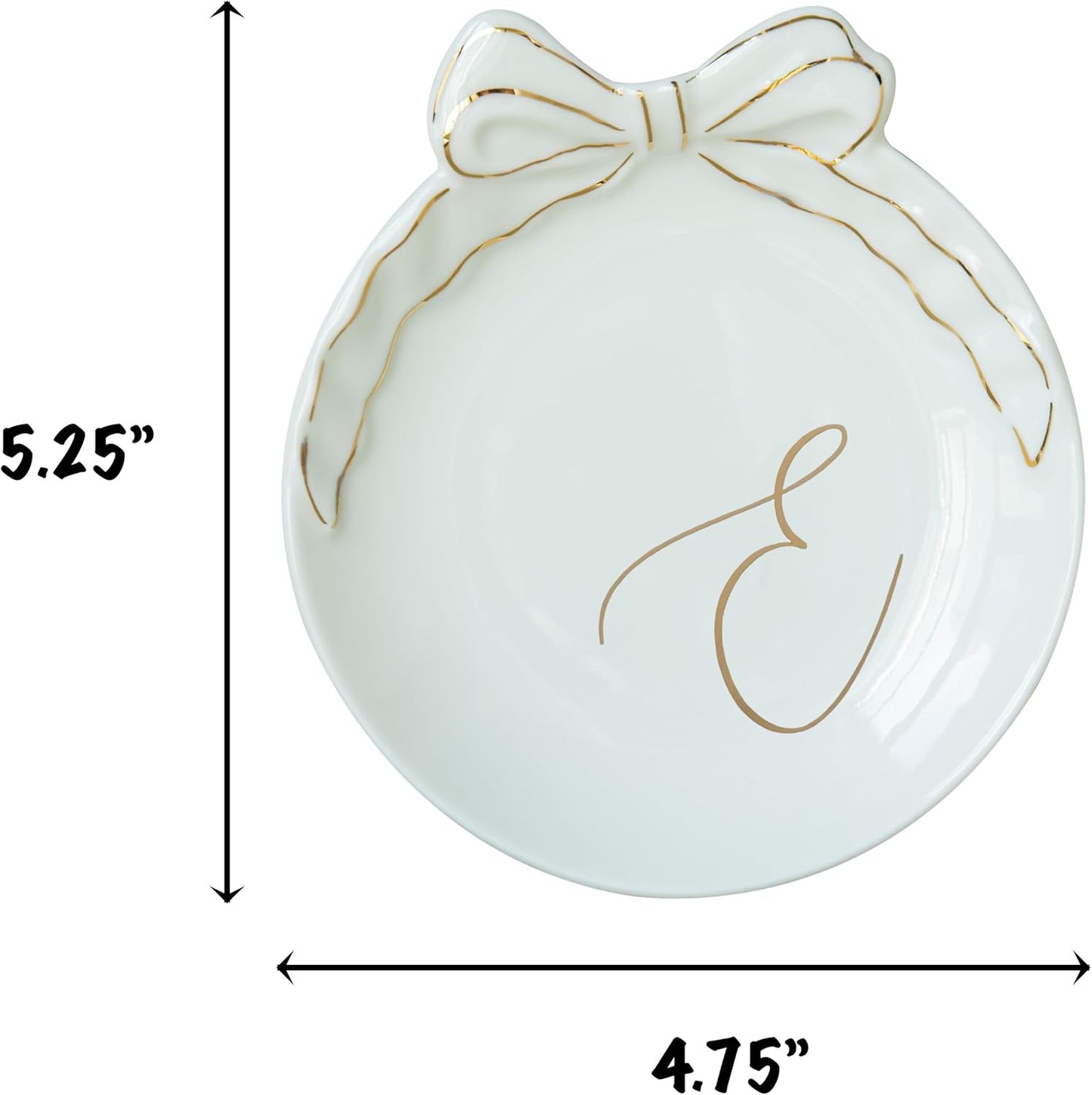 COLLECTIVE HOME - Personalized Initial Ceramic Jewelry Tray with Bow, Christmas Gift Ideas for Women, Small Gift for Girlfriend Wife, Ring Holder, Earrings Dish, Birthday Gift for Her (E)