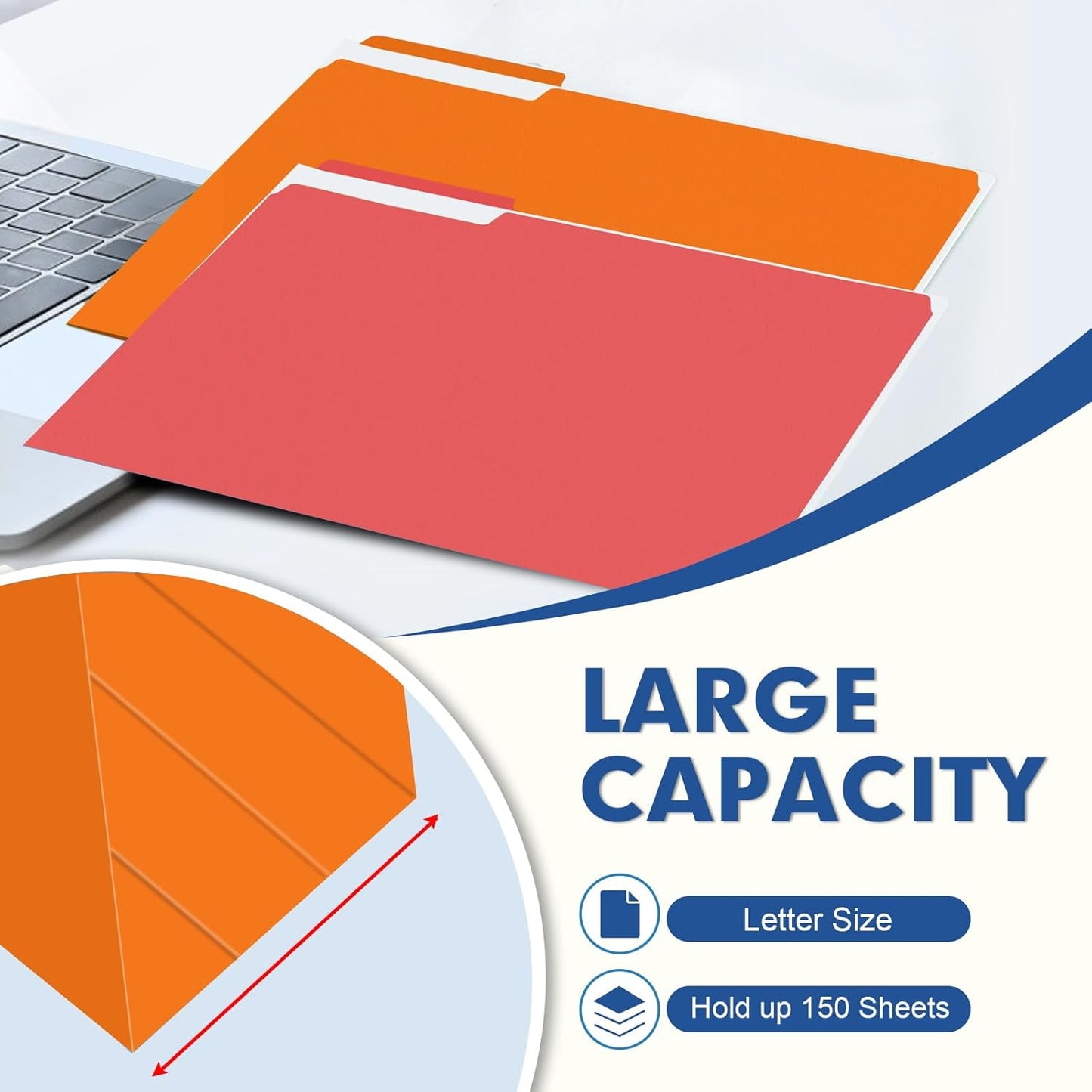 File Folder, PANDRI 120 Pack Colored File Folder, 1/3 Cut Tab, Letter Size, Assorted 12 Colors Filing Folder for Office School Business