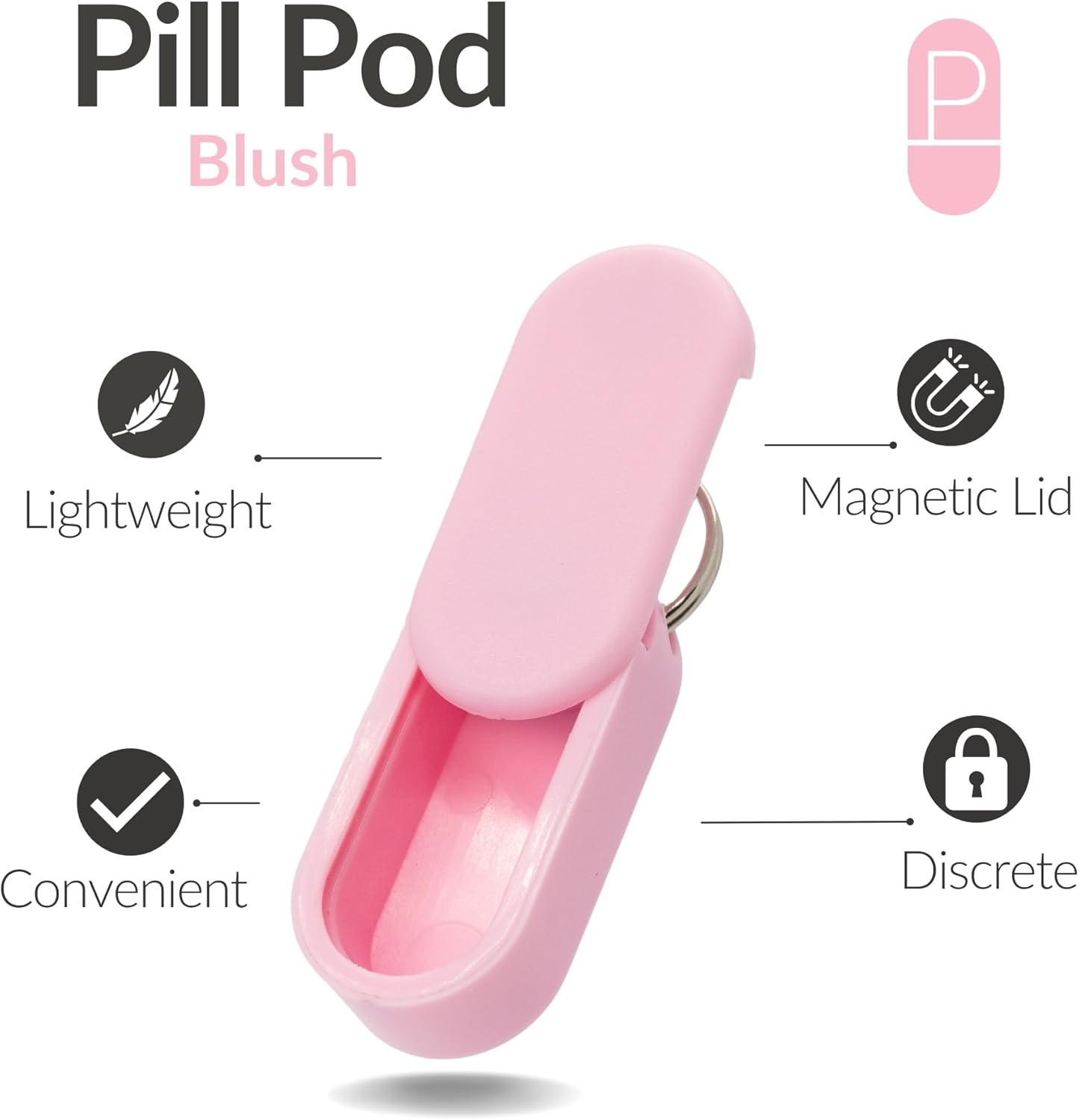 Keychain Pill Holder Single Pack – Lightweight Magnetic Pill Organizer for Daily Medication Storage, Portable Micro Pill Case for Travel, Durable and Discreet (Blush)