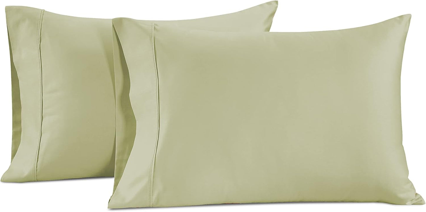 LANE LINEN Queen White Pillow Cases Set of 2, 100% Egyptian Cotton Cases, Sateen, White- Perfect for Home, Hotels & Hospital Use, Standard Size - Seafoam