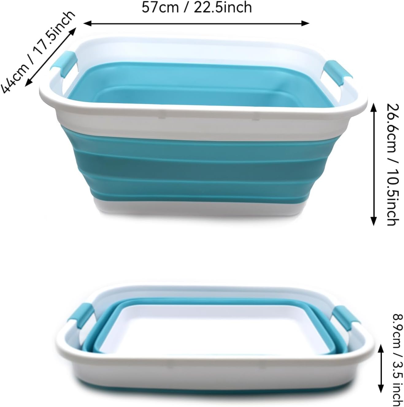 SAMMART Set of 2-41L(10.8 gallon) Collapsible Plastic Laundry Basket-Pop Up Storage Container-Portable Washing Tub-Space Saving Hamper, Water capacity:32L(8.4 gallon) (2 rectangular, Bright Blue)