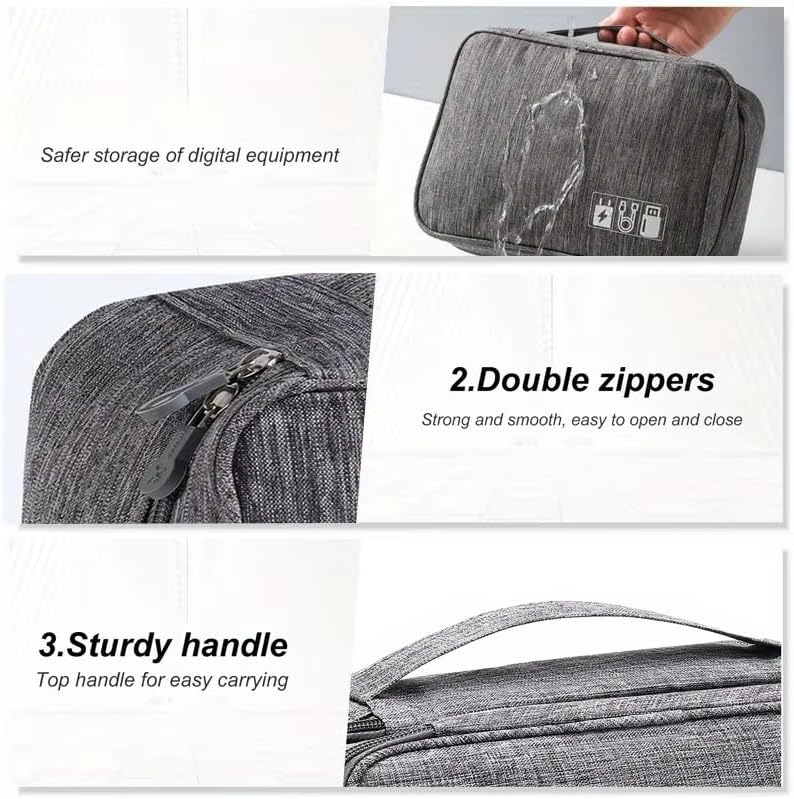 Travel Cable Organizer Bag for Electronics Accessories Portable Tech Carrying Large Storage Case for Charger, Cord, Power Bank, Hardware Waterproof (1PCS) (Grey)