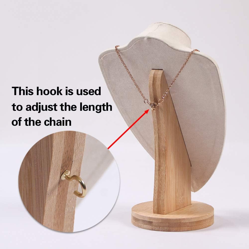 Coward Velvet Bust Necklace Display Stand For Show Bamboo Chain Jewelry Holder Organizer Model(beige velvet, 11.4")