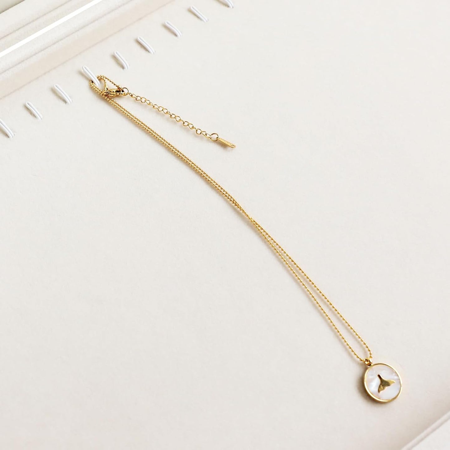 Wudygirl Necklace Organizer with Clear Glass Lid Stackable Jewelry Organizer Tray with 20 Hooks for Necklace Bracelet(Beige Necklace Box)