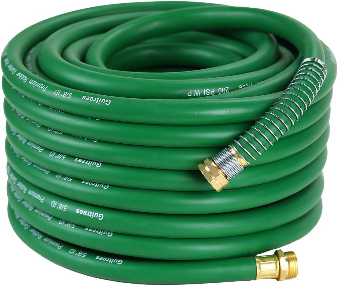 90FT 5/8 Heavy Duty Rubber Garden Hose - 200psi Working, 1000psi Burst - Hot/Cold Water - Five-Layered Braiding for Durability - Versatile for Gardening, Agriculture, Construction(Green)