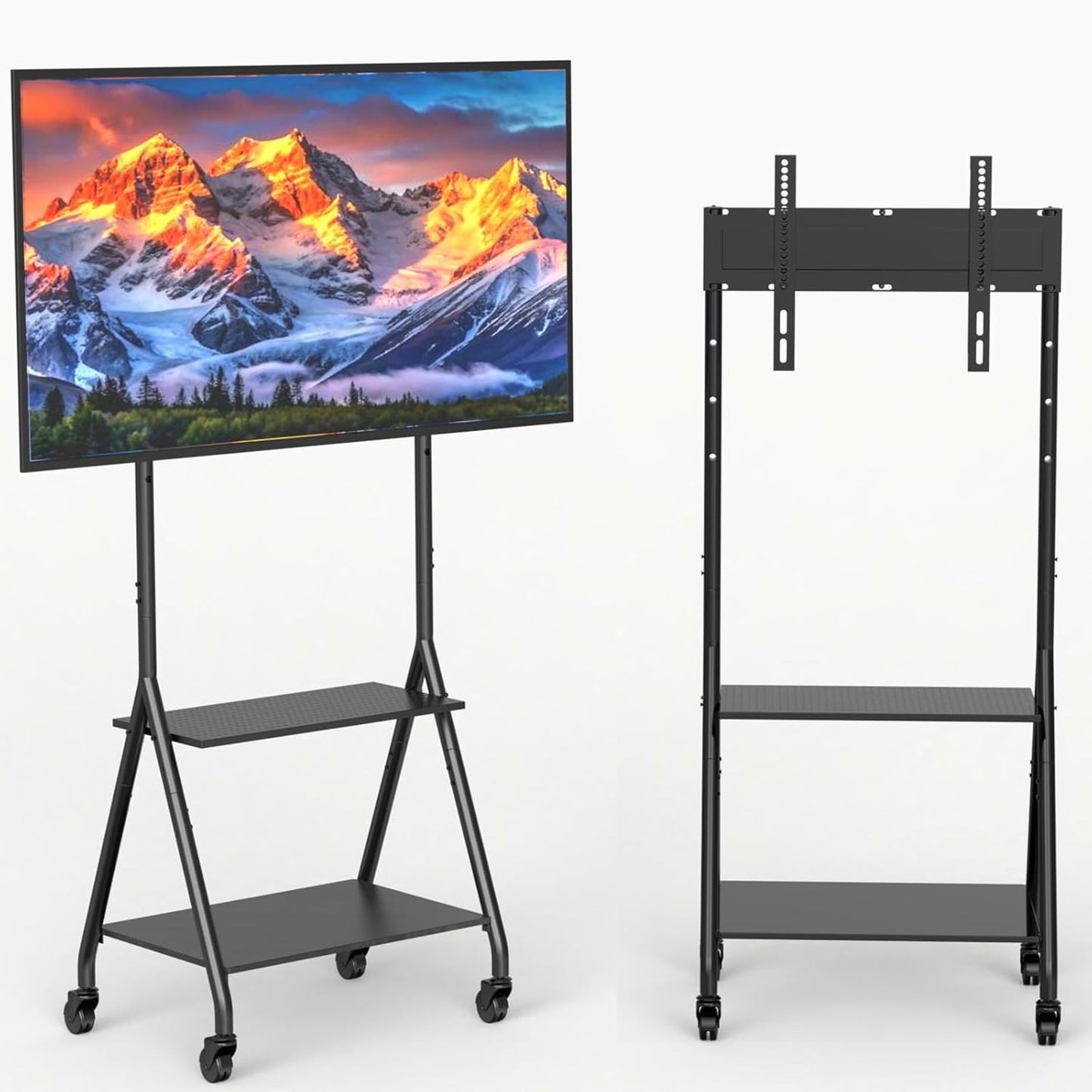 ZHOOGE Mobile TV Cart with 2-Tier Shelf for 32-80 inch TVs up to 110 lbs, Rolling TV Stand with Silent Wheel, Portable Outdoor Tv Stand for Business, Office, School, Home, Black