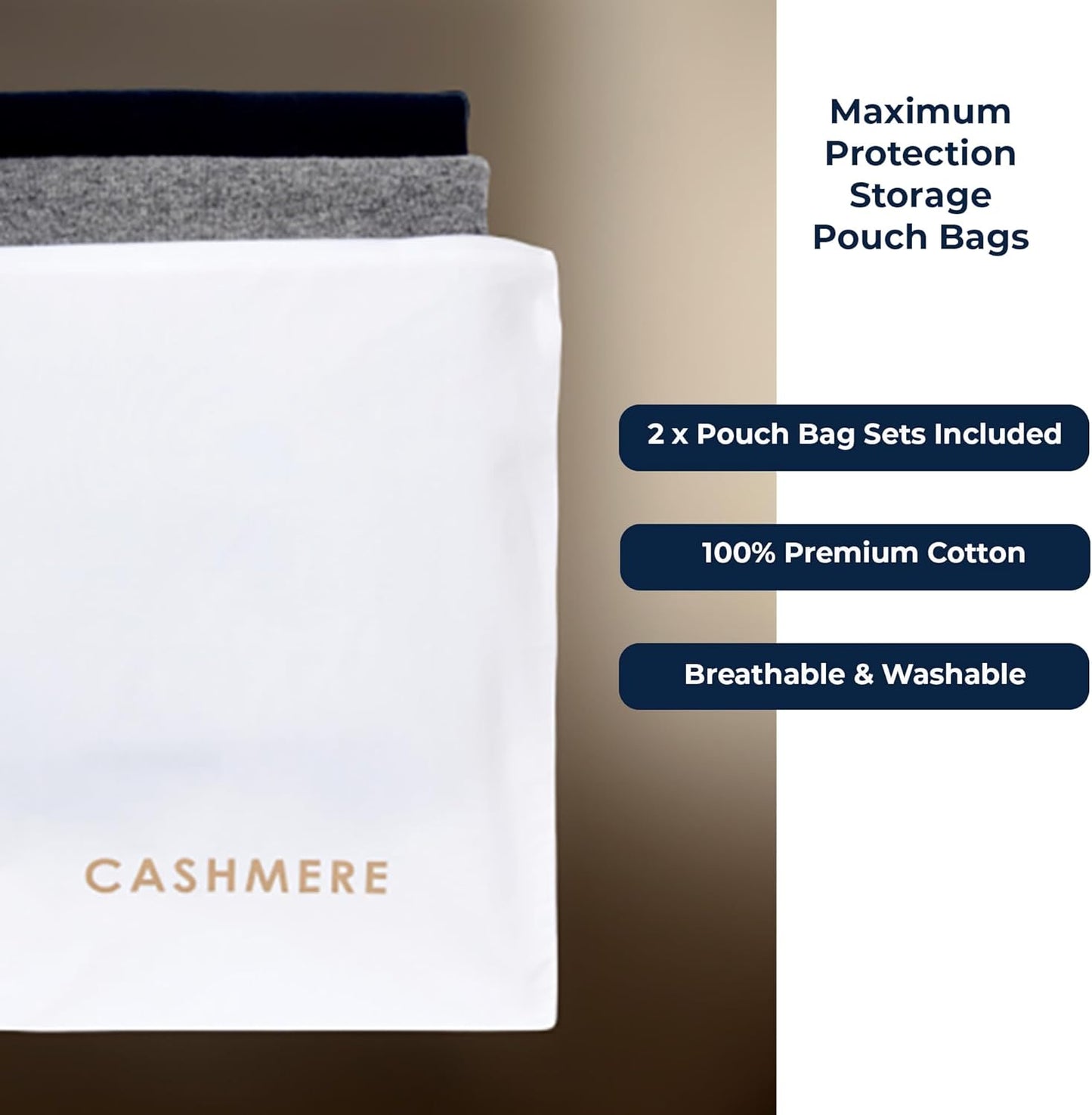 Cashmere Wool Sweater Storage Bag Pouch Set with integrated Cedar Wood
